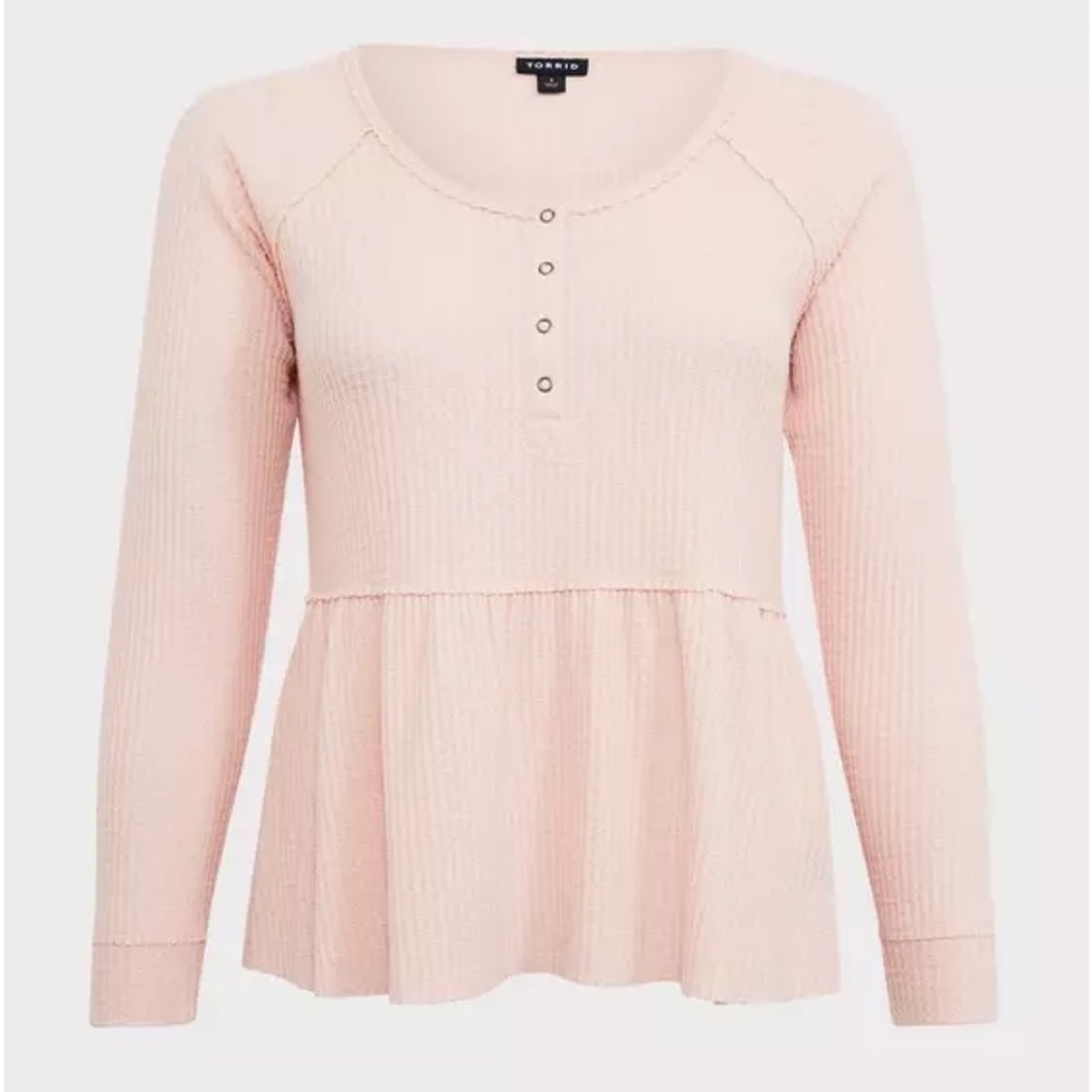 New!‎ Torrid sz 2 Pale Blush Brushed Waffle Henley Babydoll Top 2X
